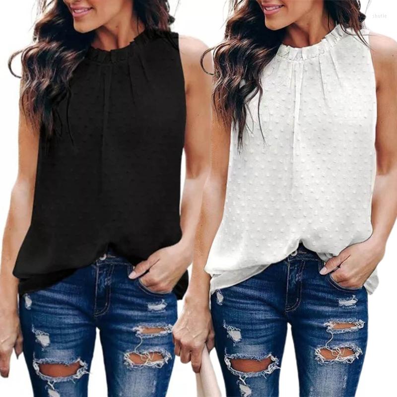 Women's Tanks Women Sleeveless Frill Trim Mock Neck Top Swiss-Dot Pleated Chiffon Blouses, Black
Women's Tanks Women Sleeveless Frill Trim Mock Neck Top Swiss-Dot Pleated Chiffon Blouses, Black