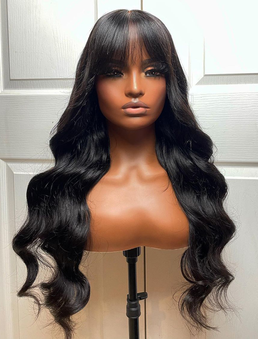 180 200 Density Brazilian Body Wave Fringe Wig Hair Simulaiton Human Hair Wig With Bangs None Full Lace Front Wigs
