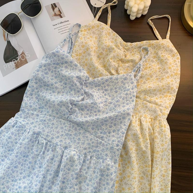 Casual Dresses Sweet Girl Floral Chiffon Long Suspender Waist Dress Female Summer A-line Skirt Wind Women, Blue 
Casual Dresses Sweet Girl Floral Chiffon Long Suspender Waist Dress Female Summer A-line Skirt Wind Women, Blue