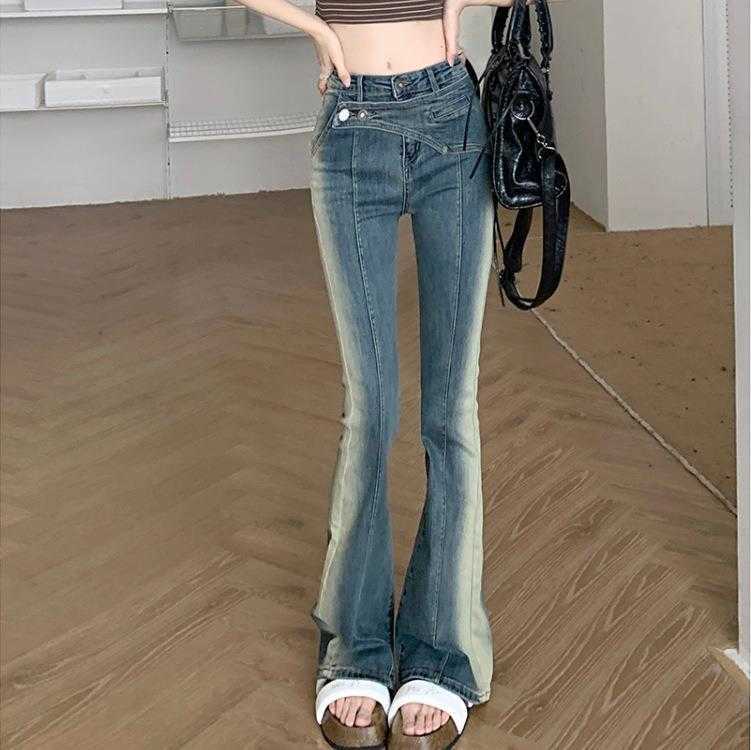 Ins Washed Distressed Jean Gradient Denim Bootcut Trousers Womens Retro Design, Denim blue 
Ins Washed Distressed Jean Gradient Denim Bootcut Trousers Womens Retro Design, Denim blue