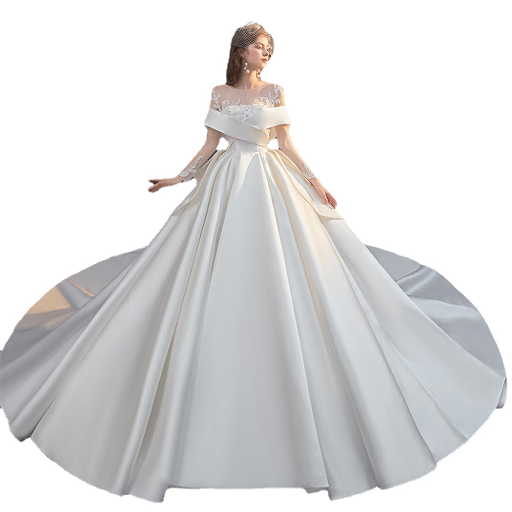 New Arrivals O-neck Zipper Up Back Long Sleeve Shiny Beading Crystal Gorgeous Satin Ball Gown Wedding Dresses, White
New Arrivals O-neck Zipper Up Back Long Sleeve Shiny Beading Crystal Gorgeous Satin Ball Gown Wedding Dresses, White
