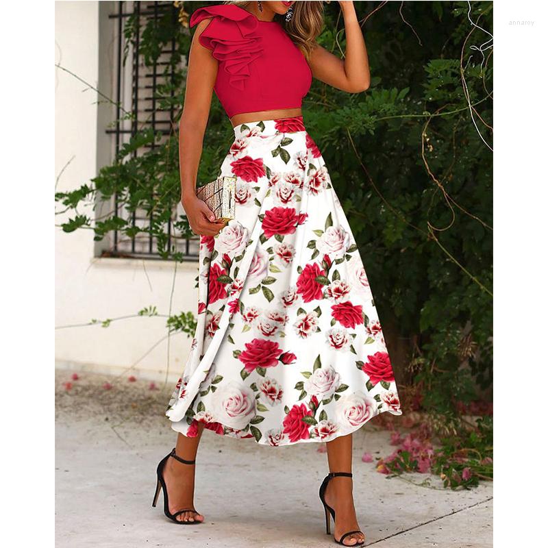 Casual Dresses Spring Women Elegant Slim Crop Tops Flowers Print Long Skirt 2 Piece Set Sexy Sleeveless With Ruffle Sweet Office Skirts
Casual Dresses Spring Women Elegant Slim Crop Tops Flowers Print Long Skirt 2 Piece Set Sexy Sleeveless With Ruffle Sweet Office Skirts