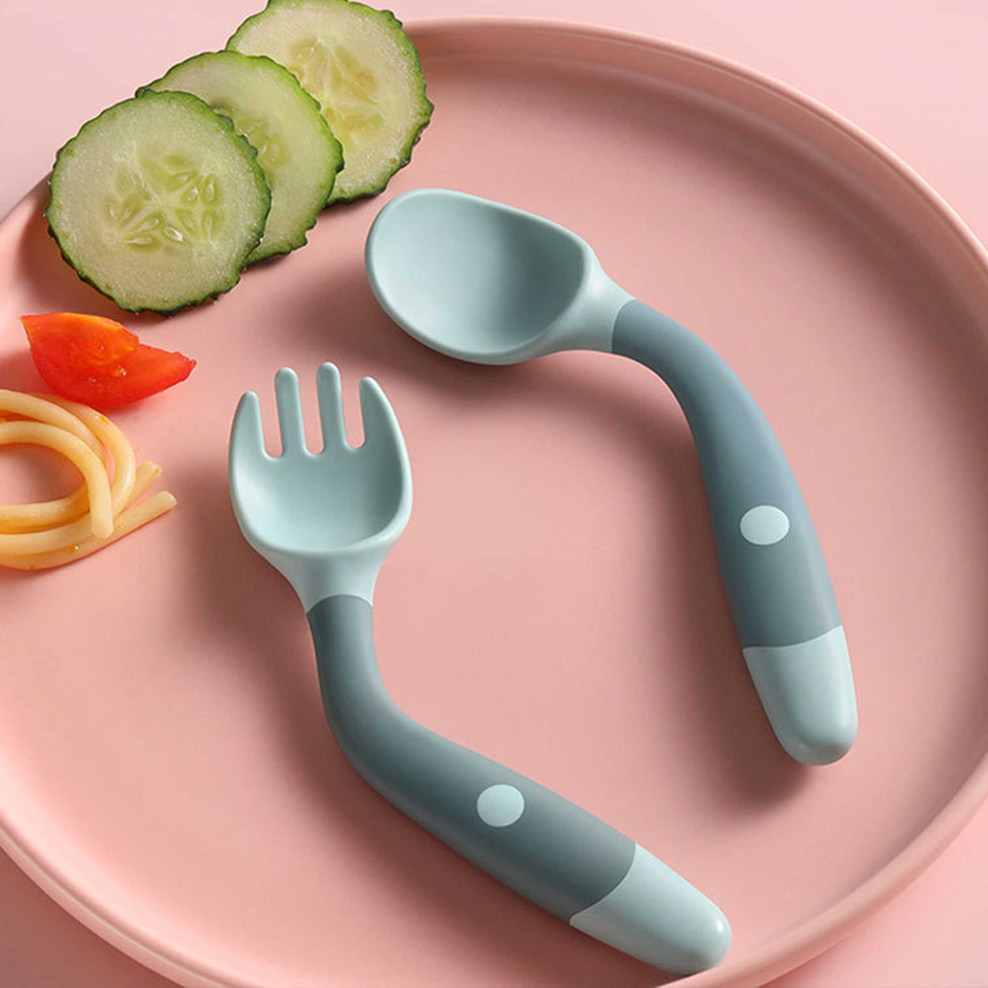 Cups Dishes Utensils Baby Silicone Spoon Utensils Set Auxiliary Food Toddler Learn To Eat Training Bendable Soft Fork Infant Children Tableware AA2304