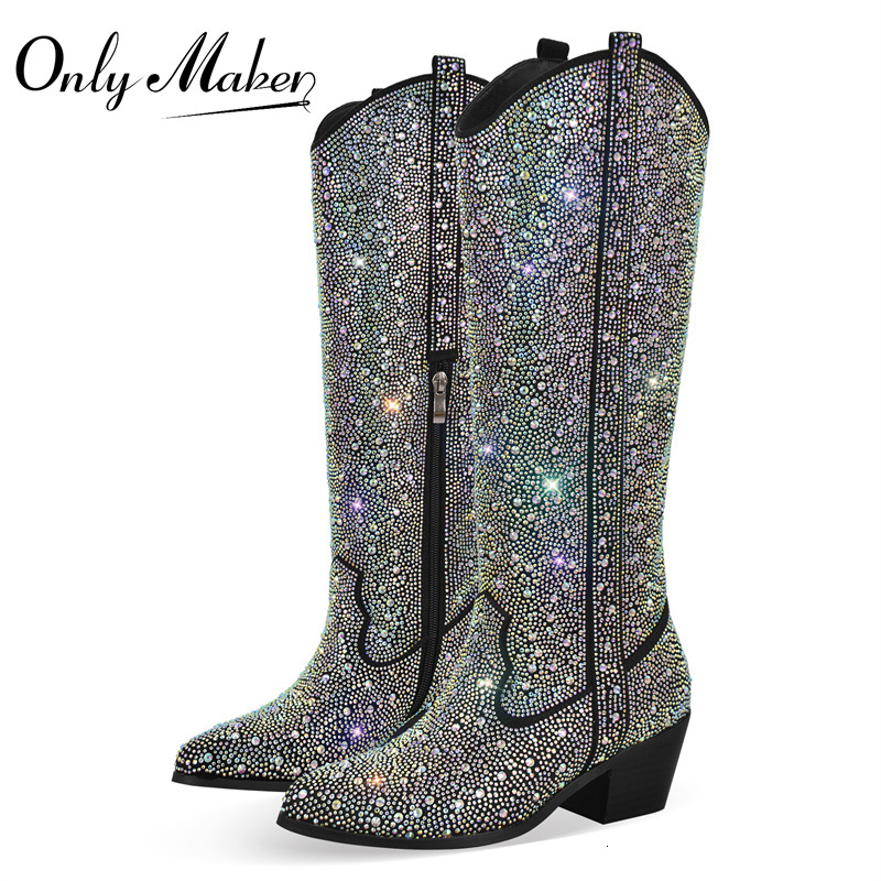 Boots Onlymaker Women Black Knee High Western Cowboy Clear Glitter Bling Shiny Pointed Toe Block Heel 230414, Cd221112b
Boots Onlymaker Women Black Knee High Western Cowboy Clear Glitter Bling Shiny Pointed Toe Block Heel 230414, Cd221112b