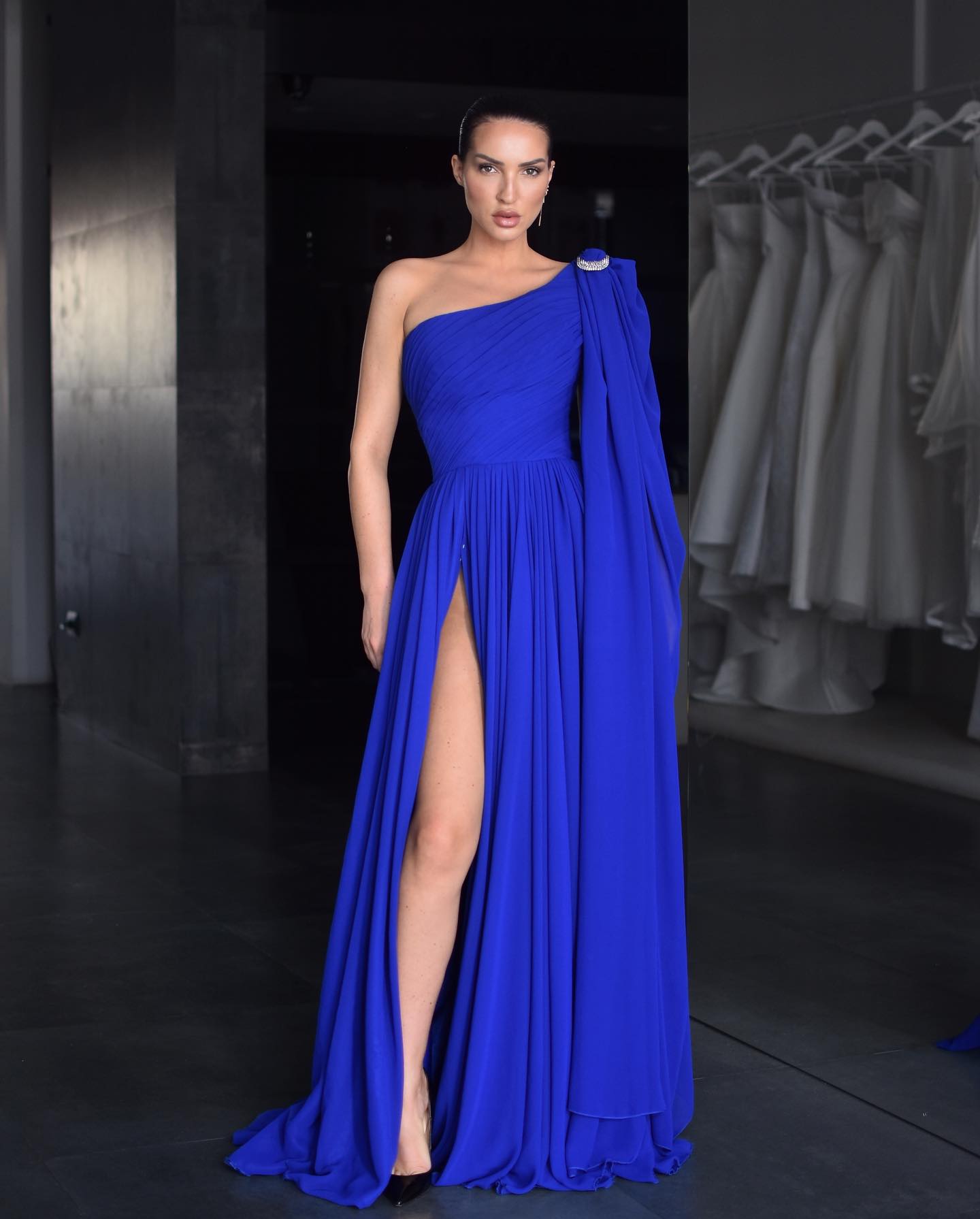 Royal Blue A E Prom Dresses One Shoulderchiffon Evening Split Ruffle Formal Long Special Ocn Party Dress 6660305