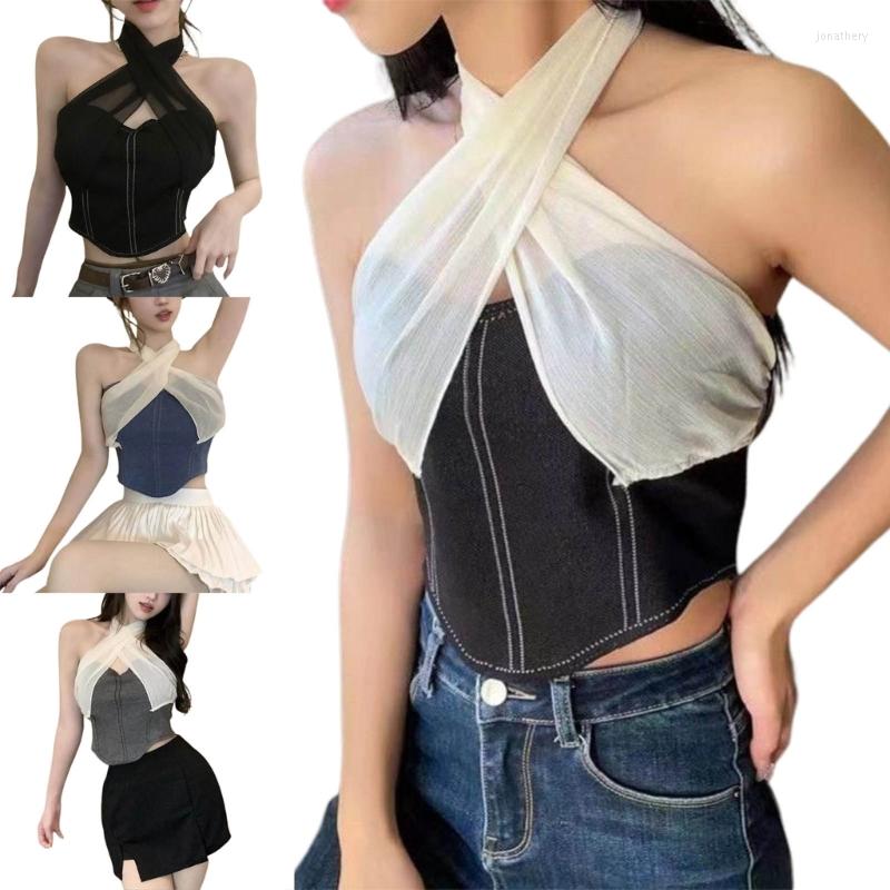 Women's Tanks Womens Criss-Cross Mesh Bandage Halter Crop Tube Top Korean Style Sexy Slim-Fitted Curved Hem Camisole Vest Navel Shirts, Black
Women's Tanks Womens Criss-Cross Mesh Bandage Halter Crop Tube Top Korean Style Sexy Slim-Fitted Curved Hem Camisole Vest Navel Shirts, Black
