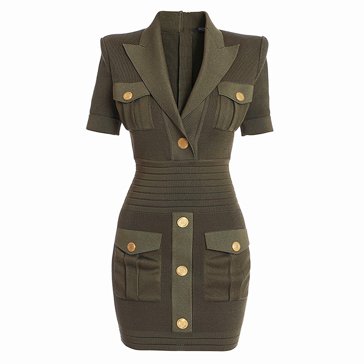 Casual Dresses 2023 New Temperament Commuter Suit Collar V-Neck Knitted Mid length Dress with Rivet Buckle Short Sleeve Dress for Women, Army green
Casual Dresses 2023 New Temperament Commuter Suit Collar V-Neck Knitted Mid length Dress with Rivet Buckle Short Sleeve Dress for Women, Army green