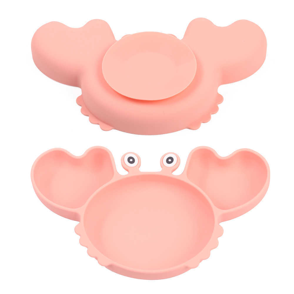 Cups Dishes Utensils 8PCS/Set Baby Silicone Tableware Cup Bowl Crab Plate Tray Bibs Spoon Fork Sets Children Non-slip Feeding BPA Free Dinnerware AA23