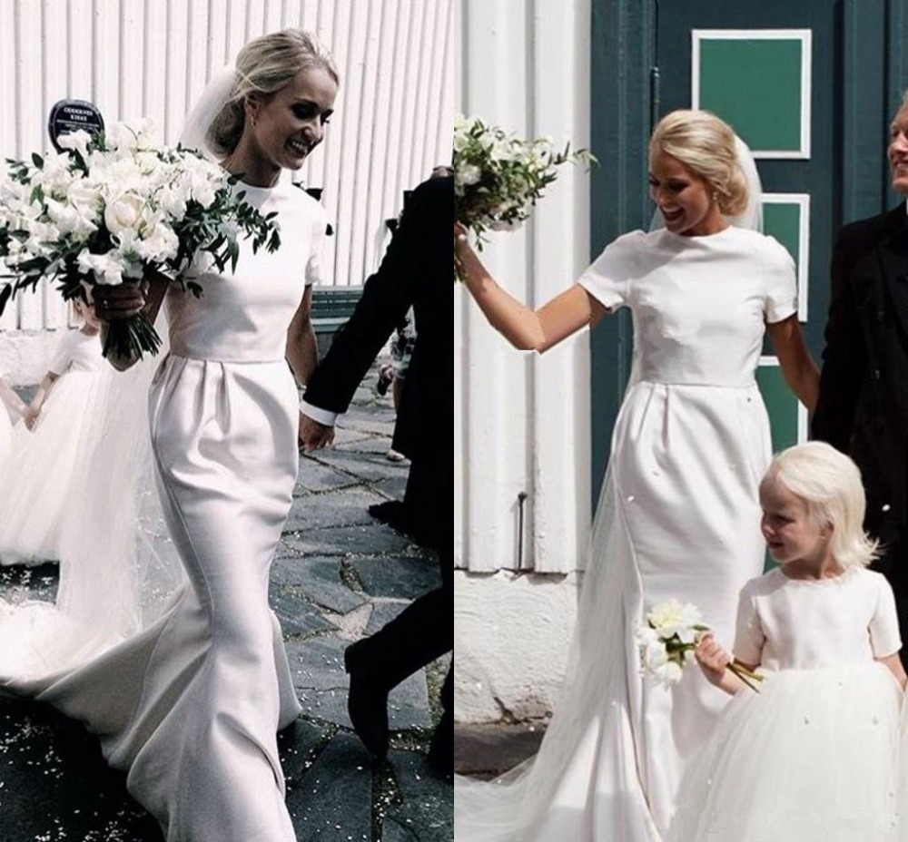 Dresses Vintae Country With Short Sleeve High Neck Pleat Bridal Gown Matte Stain Bohemian Garden Trumpet Wedding Gowns s