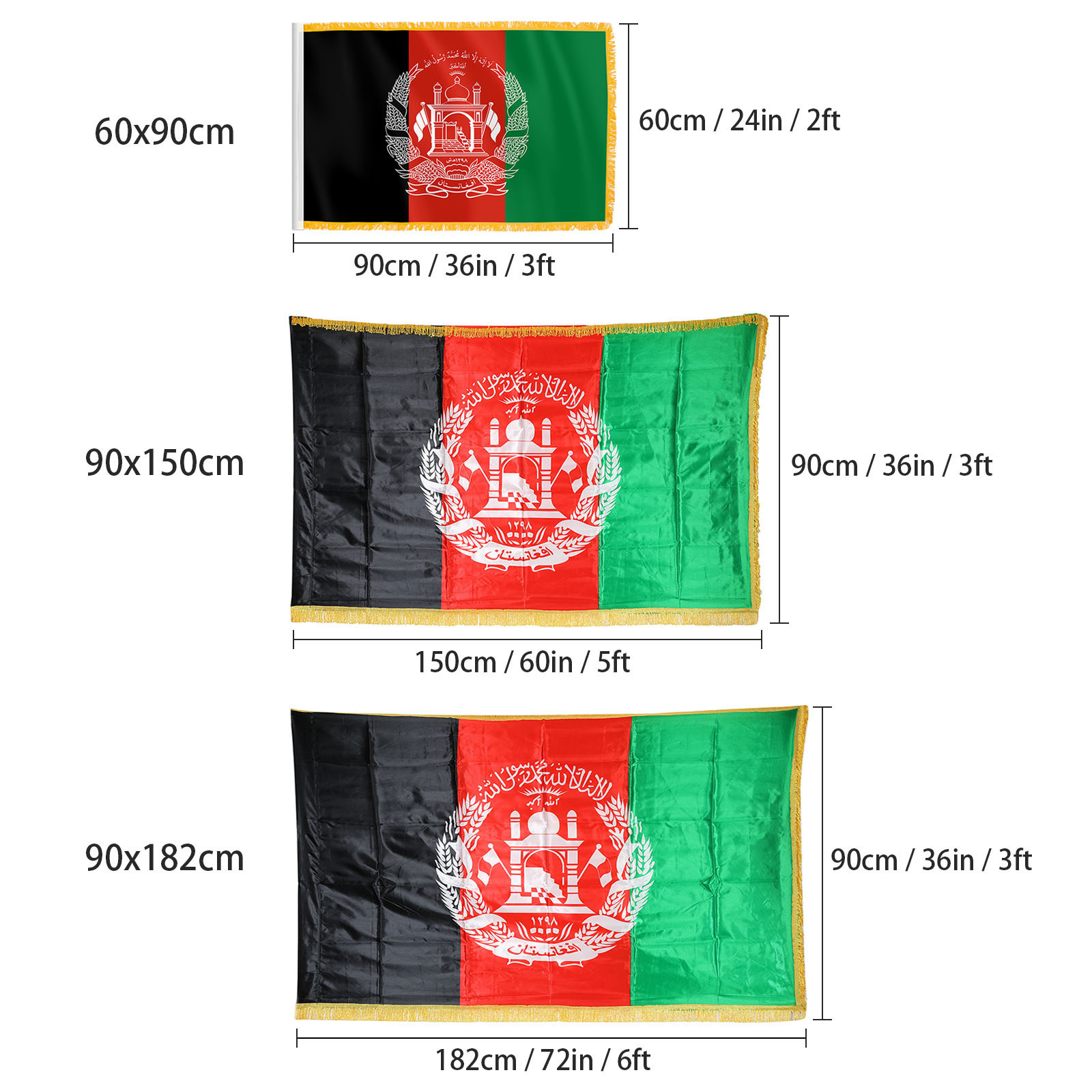 Banner Flags PTEROSAUR Afghanistan Afghan National with Gold Fringe Vivid Colors for Outdoor Indoor Decoration 230414
