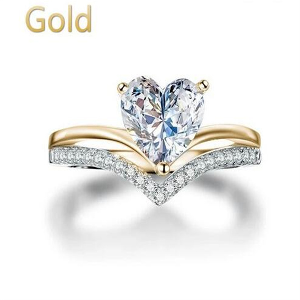 Delicate Silver Color White Zircon Stones Heart Rings for Women Fashion Bridal Engagement Wedding Ring Set Jewelry Gift GC2036