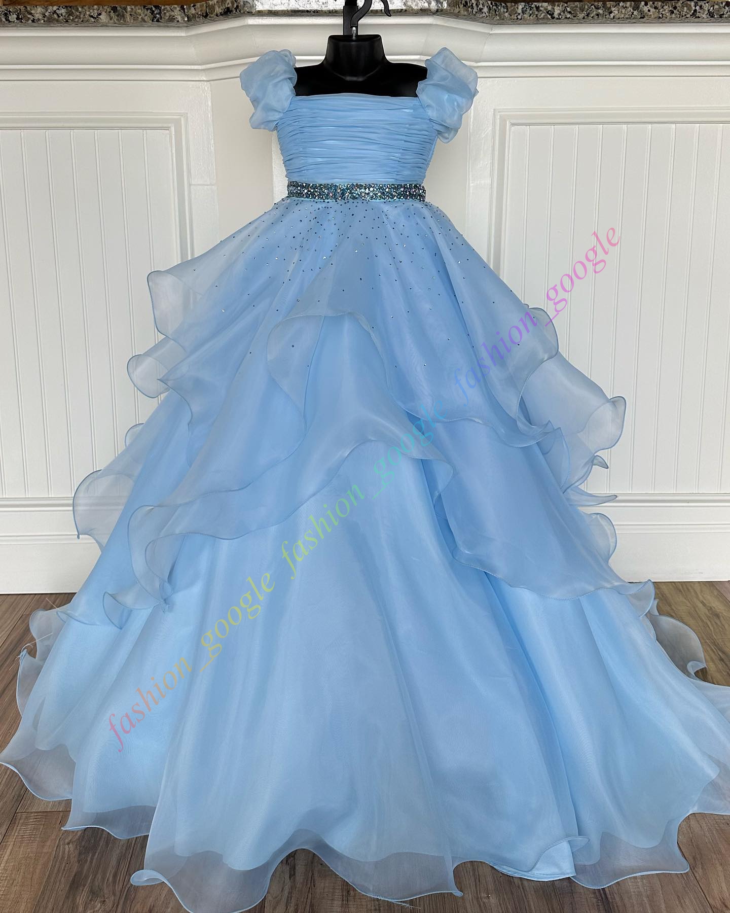 Long Ruffle Little Girl Pageant Dress Cap Sleeves Off-Shoulder Beads Coral Baby Kid Fun Fashion Runway Drama Birthday Formal Cocktail Party Gown Toddl