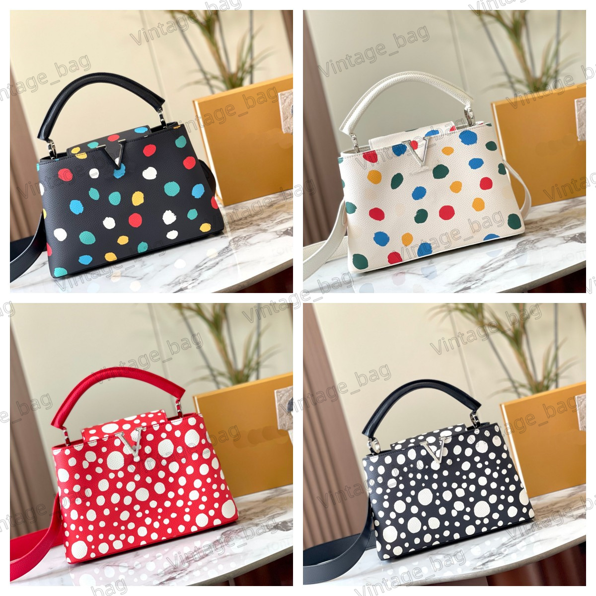 Capucines BB Handbag Shoulder Bag x YK 3D Colorful Dots Designer Snap Hook Removable Strap Single Handle Cross Body M21663 M21637
Capucines BB Handbag Shoulder Bag x YK 3D Colorful Dots Designer Snap Hook Removable Strap Single Handle Cross Body M21663 M21637