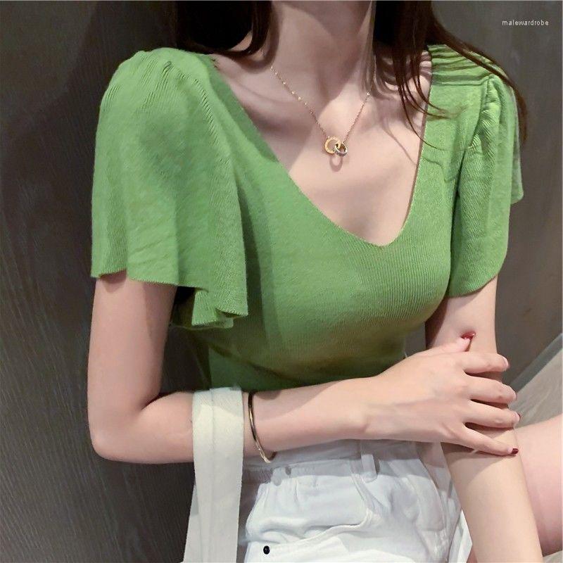 Women's T Shirts Trends Women Fashion Tops Short Puff Sleeve Knit Top V-neck Slim T-shirt Casual Stretched Female Tees, Black
Women's T Shirts Trends Women Fashion Tops Short Puff Sleeve Knit Top V-neck Slim T-shirt Casual Stretched Female Tees, Black