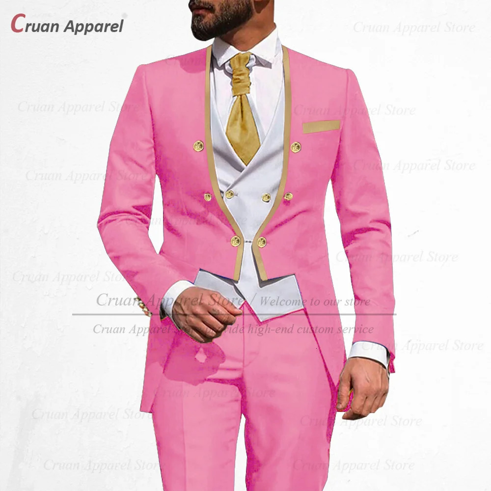 Men s Suits Blazers Latest Royal Blue Suit Men 3Pcs Slim Fit Wedding Man Groom Tuxedo Double Breasted Gold Trim Jacket Vest Pants Set Tailcoat 231114