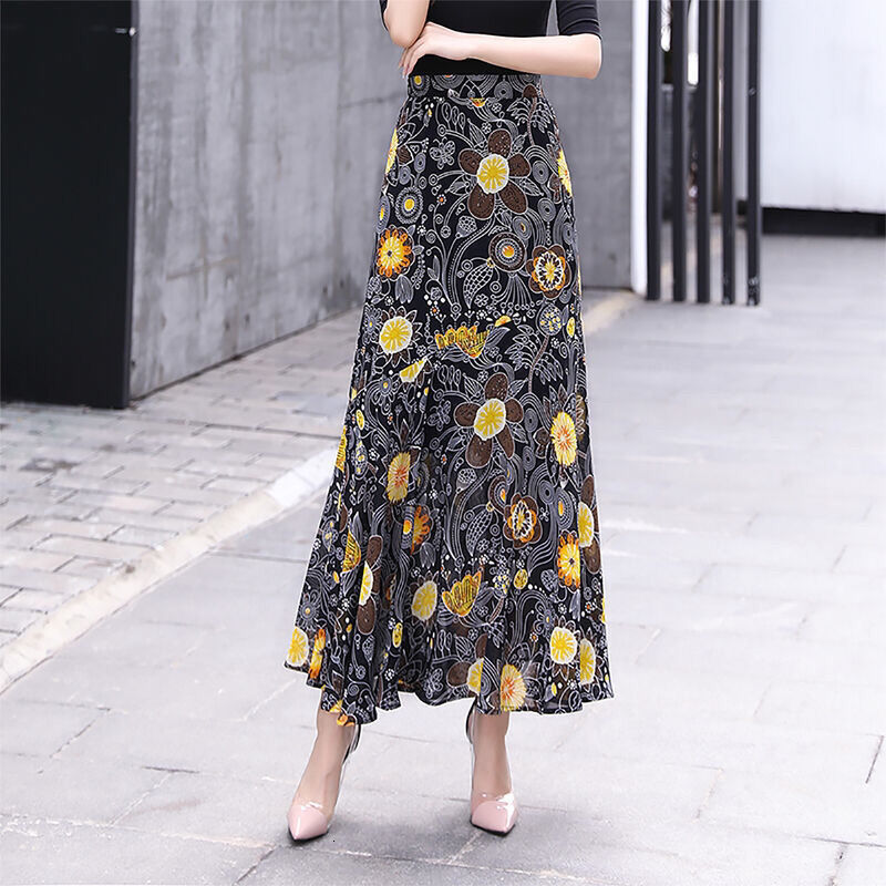 Skirts Female Skirt Spring Summer Printing Floral ity High Waist Ruffles Ankle-Length Vintage Office Lady Elegant Fashion 230414