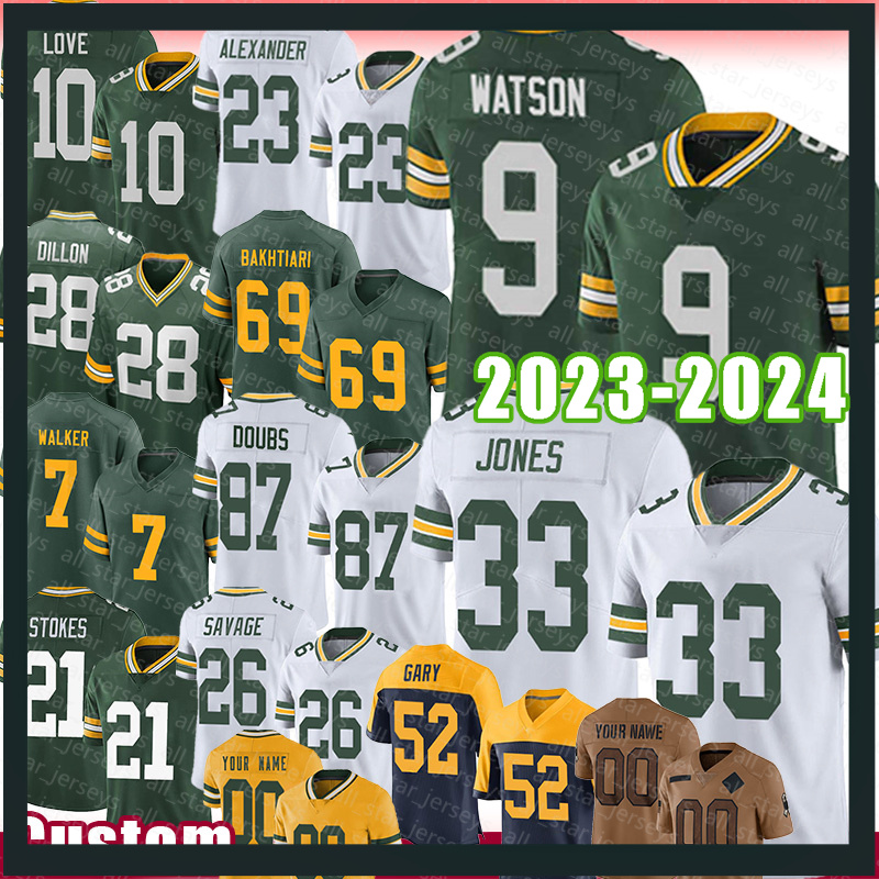 Love Aaron Jones Football Jerseys Christian Watson Green Bayes Packer AJ Dillon David Bakhtiari De'Vondre Campbell Quay Walker Romeo Doubs Eric Stokes A01