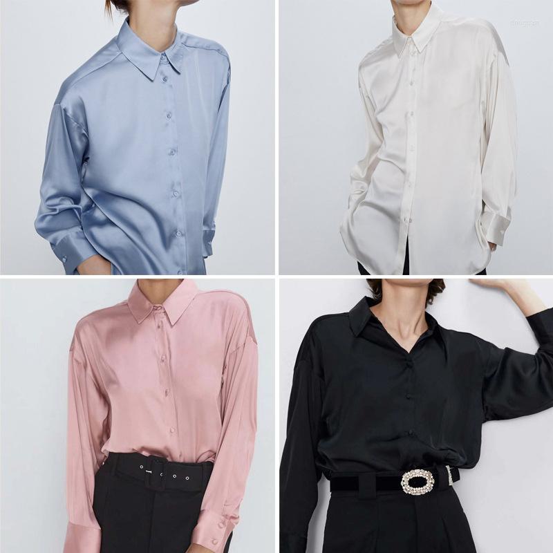 Women's Blouses Spring Women Satin Cotton Lapel Long-sleeved Loose Shirt Drape, Blue
Women's Blouses Spring Women Satin Cotton Lapel Long-sleeved Loose Shirt Drape, Blue