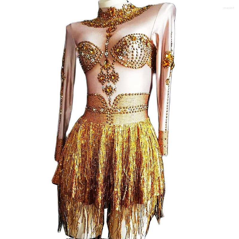 Stage Wear Glitter Gold Fringes Long Sleeve Women Dresses Shining Diamonds Short Nightclub DJ Singer Performance Costume
Stage Wear Glitter Gold Fringes Long Sleeve Women Dresses Shining Diamonds Short Nightclub DJ Singer Performance Costume
