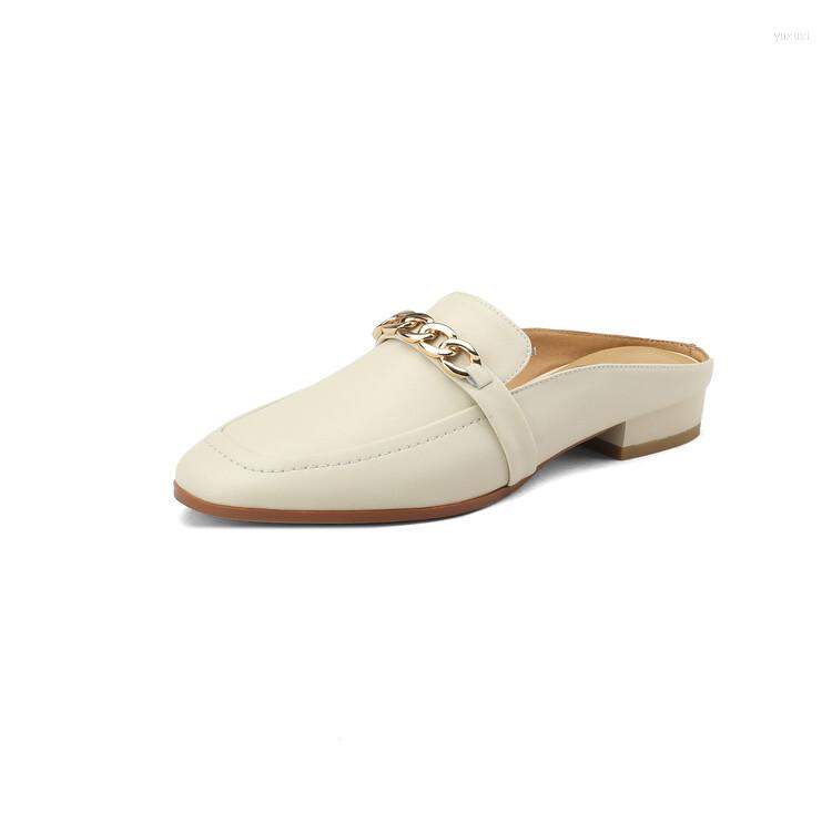 Slippers Muller Shoes Women's Metal Chain Genuine Leather Women Pointed Toe Heel Height 2.5cm, White
Slippers Muller Shoes Women's Metal Chain Genuine Leather Women Pointed Toe Heel Height 2.5cm, White