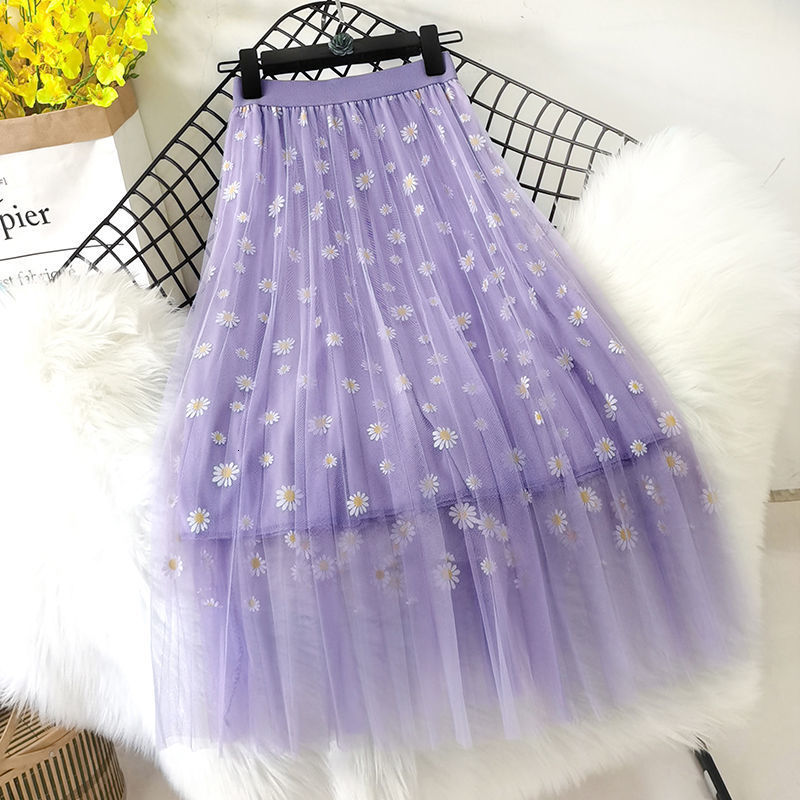 Skirts Skirts Women Tender Sweet Korean Style Printed Lady Mesh Ins Classy All-match College Elegant Lovely Girls Stylish Charm 230414