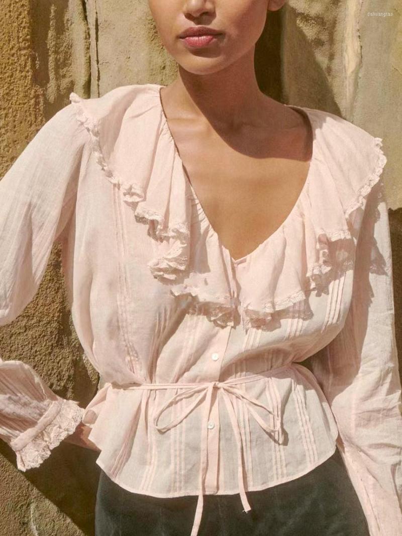 Women' Blouses Ruffled Lace 2023 Spring Women V Neck Single Breasted Long Sleeve Fashion Shirts Top Femme French Vintage Elegant Blouse, Pink
Women' Blouses Ruffled Lace 2023 Spring Women V Neck Single Breasted Long Sleeve Fashion Shirts Top Femme French Vintage Elegant Blouse, Pink