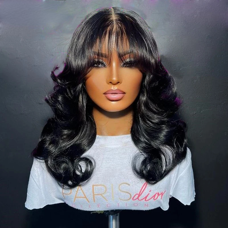 Free shipping Peruvian Reddish Brown Colored Body Wave with Bangs 360 Short Frontal Wig Human Hair for Women Synthetic Lace Closure Wigs