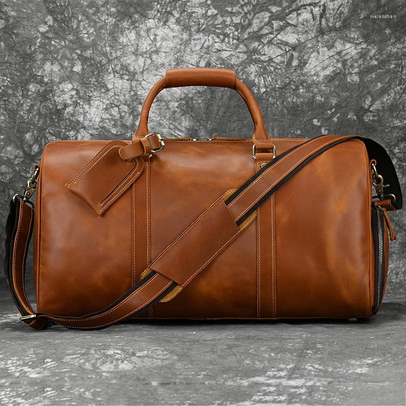 Duffel Bags Selling Leather Travel Bag Vintage Duffle With Shoe Pocket Weekend Men Male Luggage, Coffee brown(52cm)
Duffel Bags Selling Leather Travel Bag Vintage Duffle With Shoe Pocket Weekend Men Male Luggage, Coffee brown(52cm)