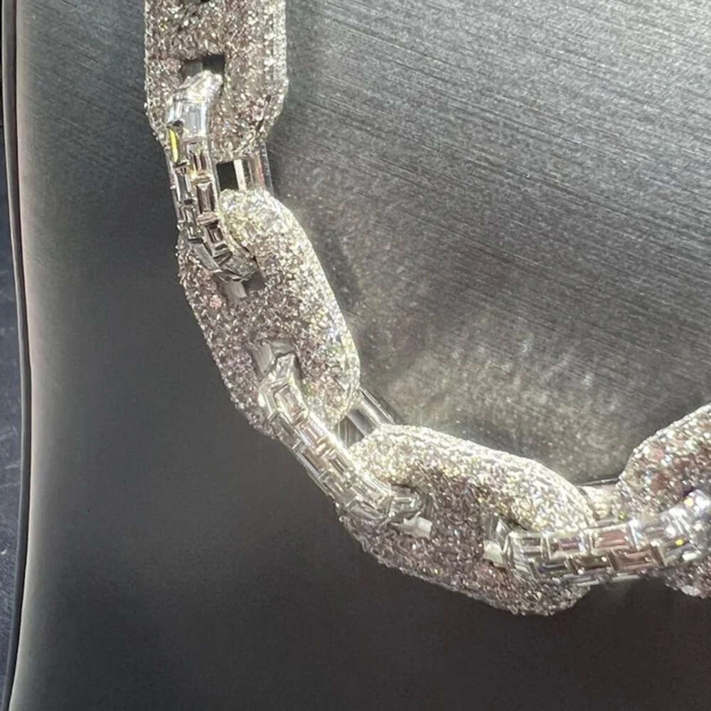 necklace moissanite chain Luxury 18mm Link Diamond Iced Out 925 Sterling Silver With White Gold Plated Baguette Cut Cuban For Men