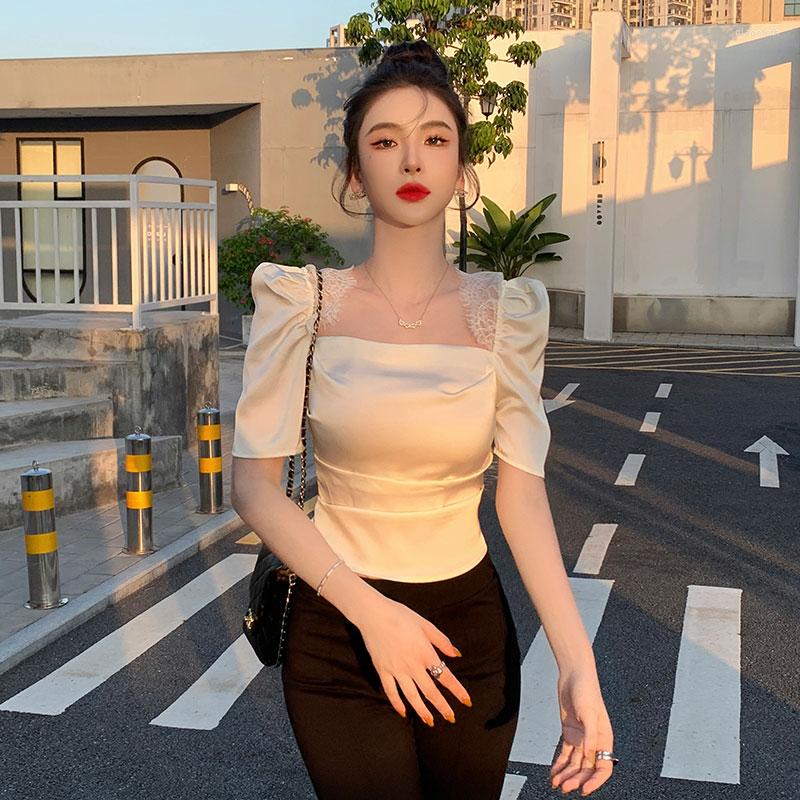 Women' Blouses Chiffon Shirt For Women Summer 2023 In Patchwork Lace French Slim Fit Fashion Short Puff Sleeves Top Square Neck, Black
Women' Blouses Chiffon Shirt For Women Summer 2023 In Patchwork Lace French Slim Fit Fashion Short Puff Sleeves Top Square Neck, Black