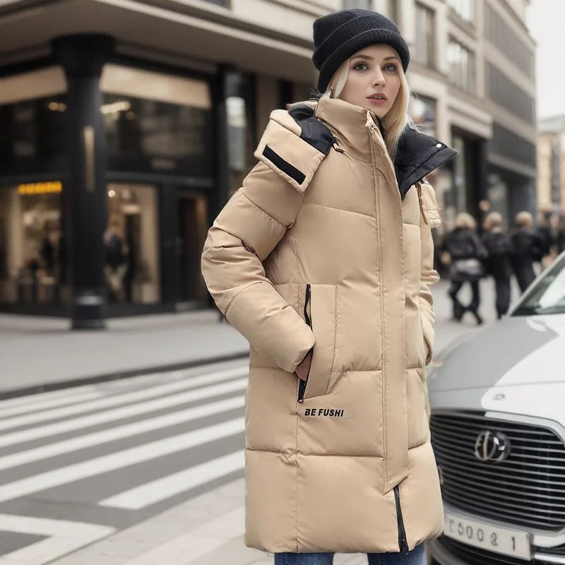Womens Down Parkas Winter Long Cotton Jacket Women Korean Fashion Solid Warm Hooded Parka Zipper Loose Casual Snow Wear Coat Oversized 231114
