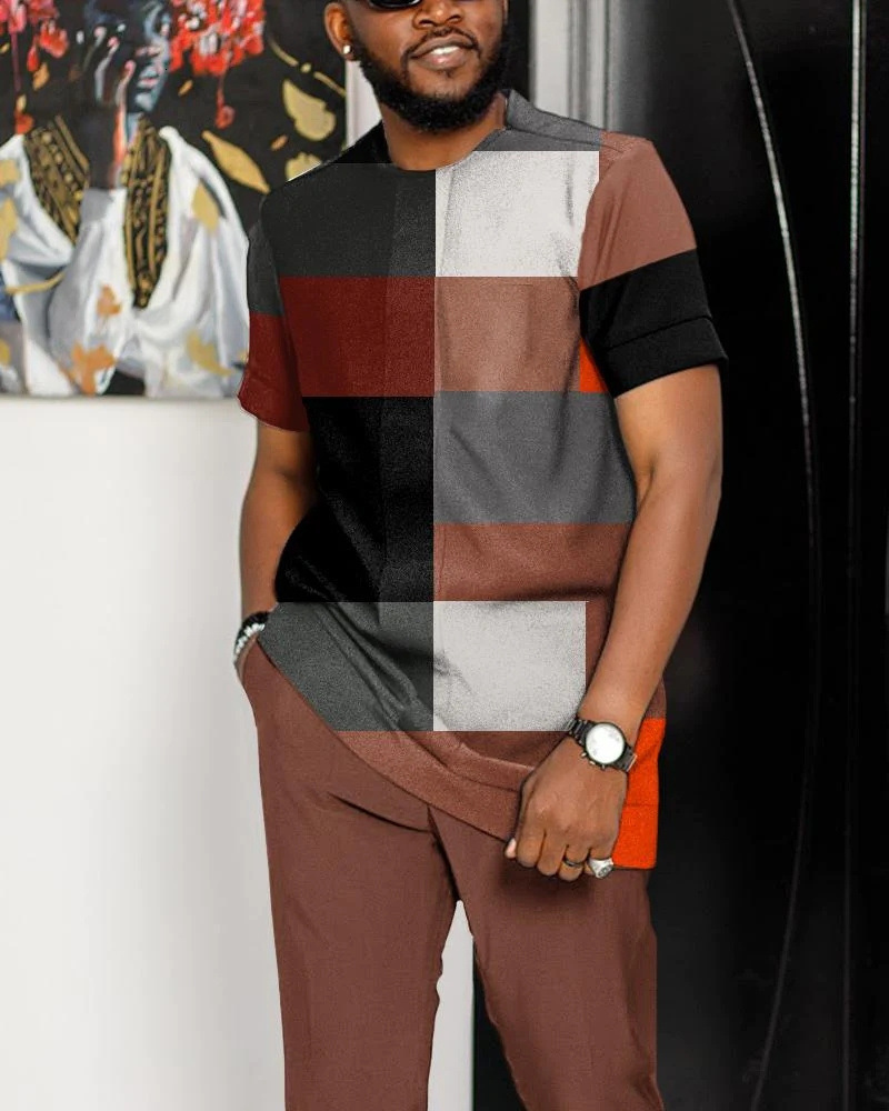 Men s Tracksuits Summer Plaid Tracksuit Men 2 Piece Outfit Man Clothes Tshirts Pants Trousers Sportwear Jogging Suits Casual Male Clothing 230414