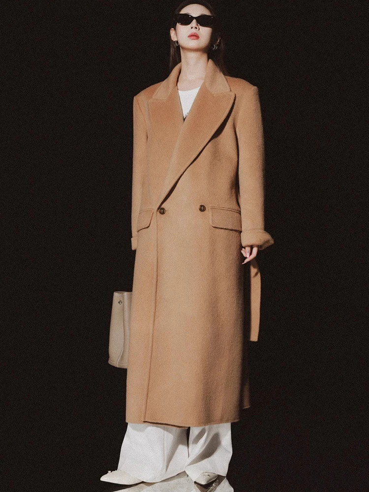 Women's Wool Blends Elegant Long High Quality Wool Coat Women Korean Fashion Solid Winter Jacket 231114