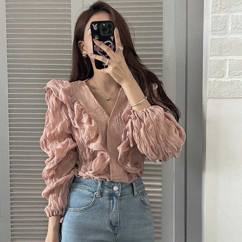 Korean Style Gentle Shirts V Neck Pleated Design Ruffled Puff Sleeve Shirt Autumn, Black
Korean Style Gentle Shirts V Neck Pleated Design Ruffled Puff Sleeve Shirt Autumn, Black