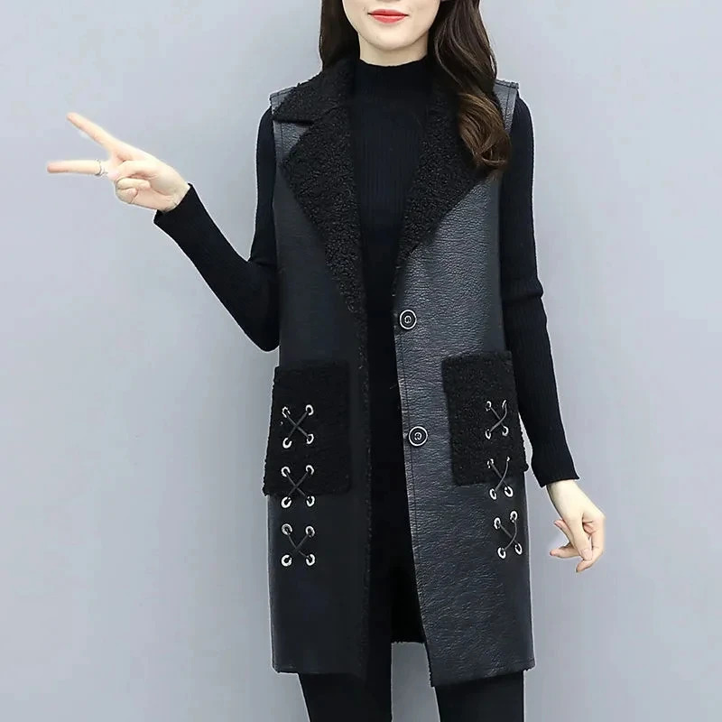 Women's Wool Blends Winter Women Fur Vest Fat Sister Loose Female Clothing Vintage Velvet Thick Coat Warm Mid-length Waistcoat WommenA856 231114
