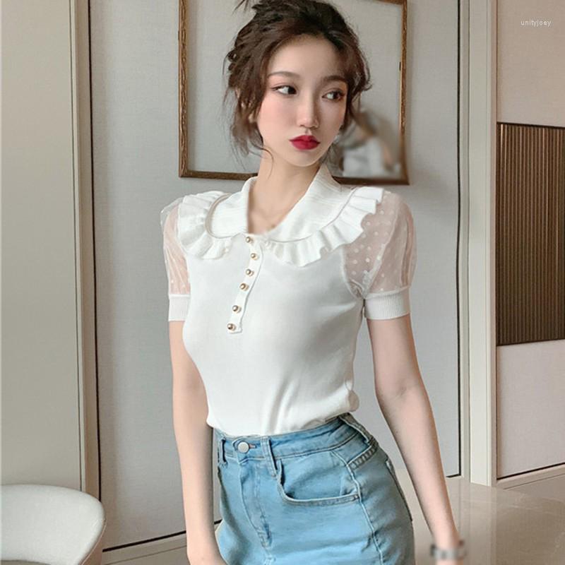 Women's T Shirts Summer Retro Turn Down Collar T-Shirt Women Knitted Button Mesh Stitching Puff Sleeve Short Tops, Black
Women's T Shirts Summer Retro Turn Down Collar T-Shirt Women Knitted Button Mesh Stitching Puff Sleeve Short Tops, Black