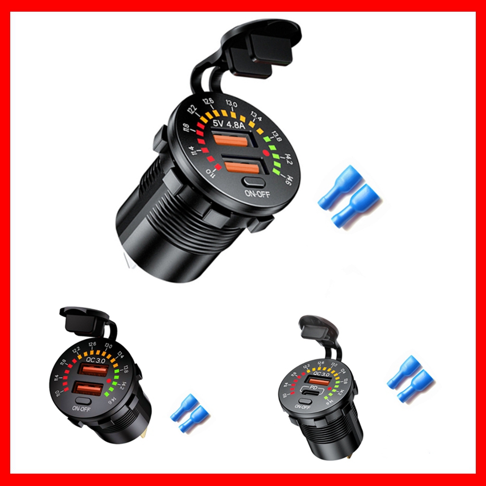 QC 3.0 18W Dual USB Car Charger 12V 24V Waterproof USB PD Outlet Fast Charge with LED Voltmeter ON OFF Switch For Car Motorcycle Car-Charge Car-Charger Car Charging Quick, Same as the photo
QC 3.0 18W Dual USB Car Charger 12V 24V Waterproof USB PD Outlet Fast Charge with LED Voltmeter ON OFF Switch For Car Motorcycle Car-Charge Car-Charger Car Charging Quick, Same as the photo