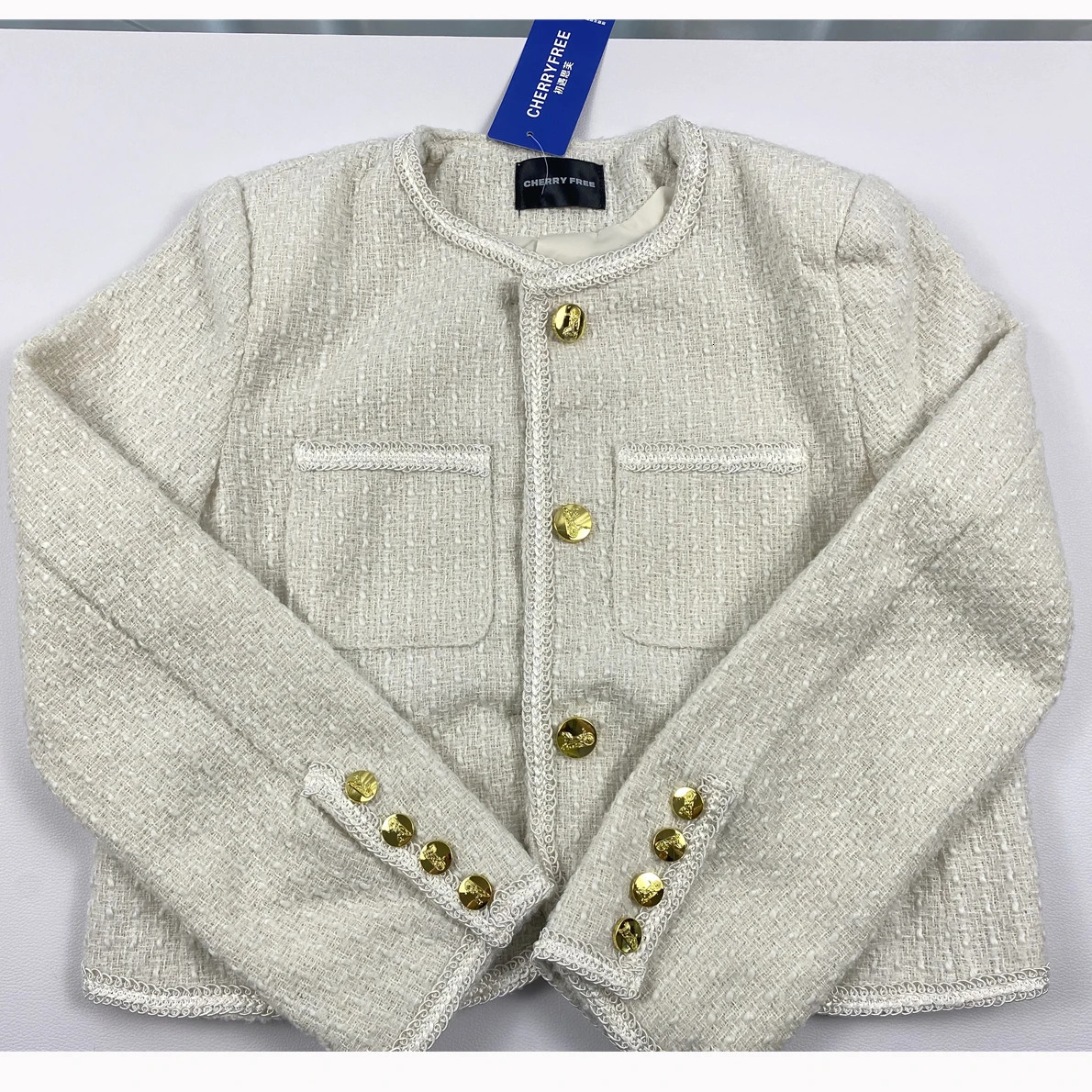 Womens Wool Blends Short Tweed Jacket Women Elegant Loose ONeck Woolen Blend Coat Korean Fashion Cropped Outerwear Spring Fall Veste Femme 231114