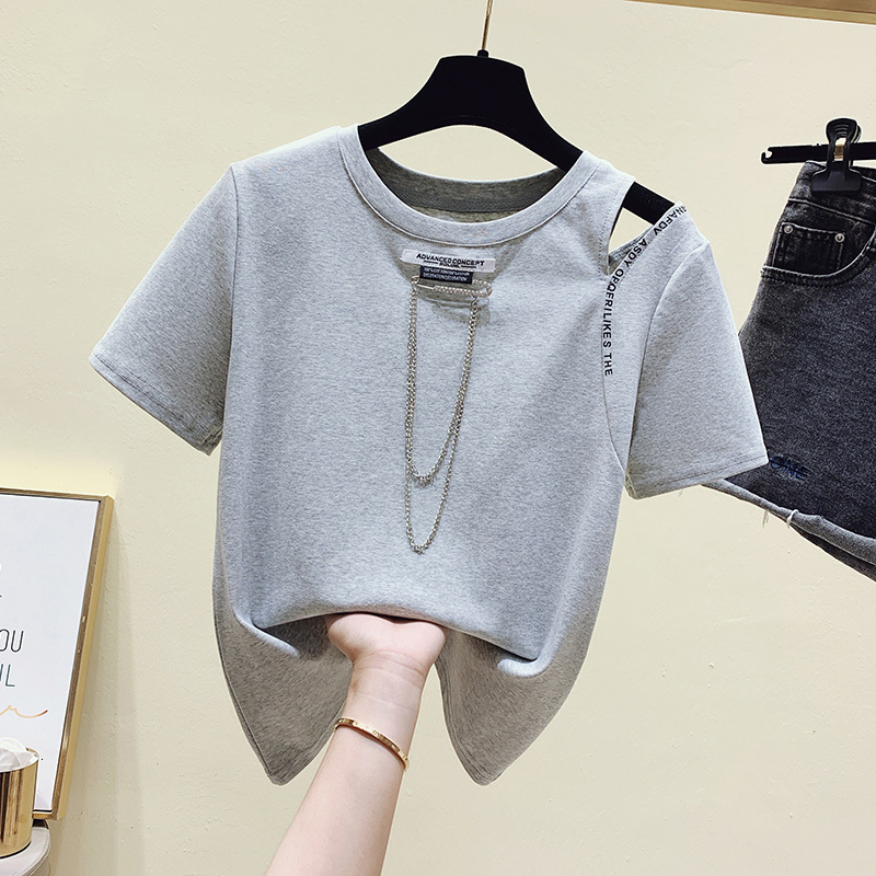 Women's T-Shirt Beading Tees T Shirt Women HIP HOP Clothes White Short Sleeve T-shirt Summer Tops Tee Shirt Cotton Black Gray High Quality 230414