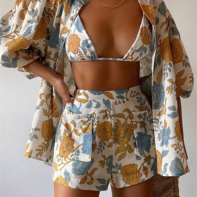Women s Two Piece Pants Fashion Printed Women Three Outfits Loose Short Sleeved Shirt With s Suit 2023 Summer Casual Streetwear Sets 230414