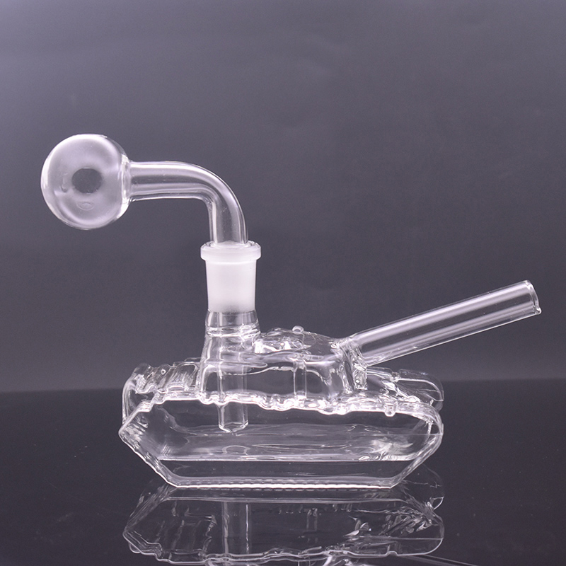 Hot Sellling TANK Shape Bubbler Smoking Water Pipe Glass Oil Burner Bong Recycler Ash Catcher Bong with Removable 30mm Ball 14mm Male Glass Oil Burner Pipes