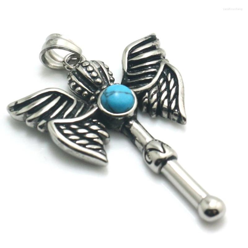 Pendant Necklaces 316L Stainless Steel Cool Blue Stone Angle Wing Crown Key