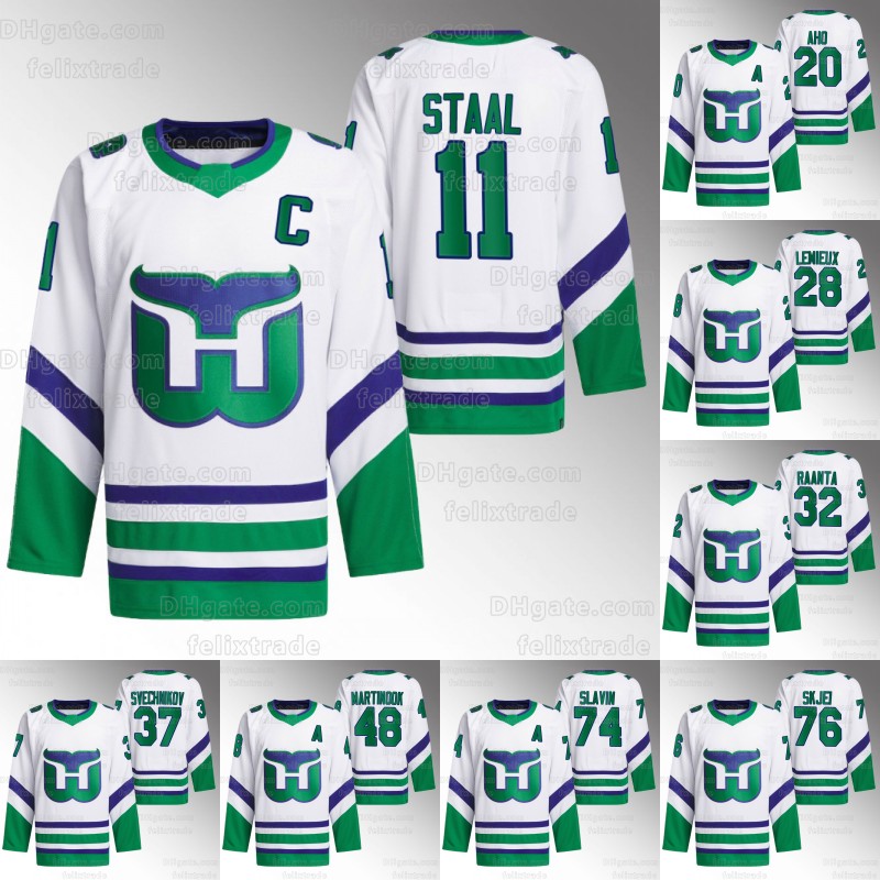 Hurricanes 2024 White Hartford Whalers Jersey Sebastian Aho Brent Burns 11 Staal Andrei Svechnik Michael Bunting Jaccob Slavin Brady Skjei Antti Raanta Seth Jarvis