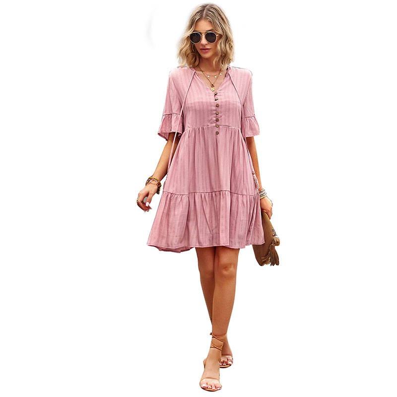V-neck A-line Women' Casual Dresses Pullover Single Breasted Buttons Front High Waist Mini Short Length Flare Short Sleeves Sashes Ruffles Basic Style Spring Summer, Pnk
V-neck A-line Women' Casual Dresses Pullover Single Breasted Buttons Front High Waist Mini Short Length Flare Short Sleeves Sashes Ruffles Basic Style Spring Summer, Pnk