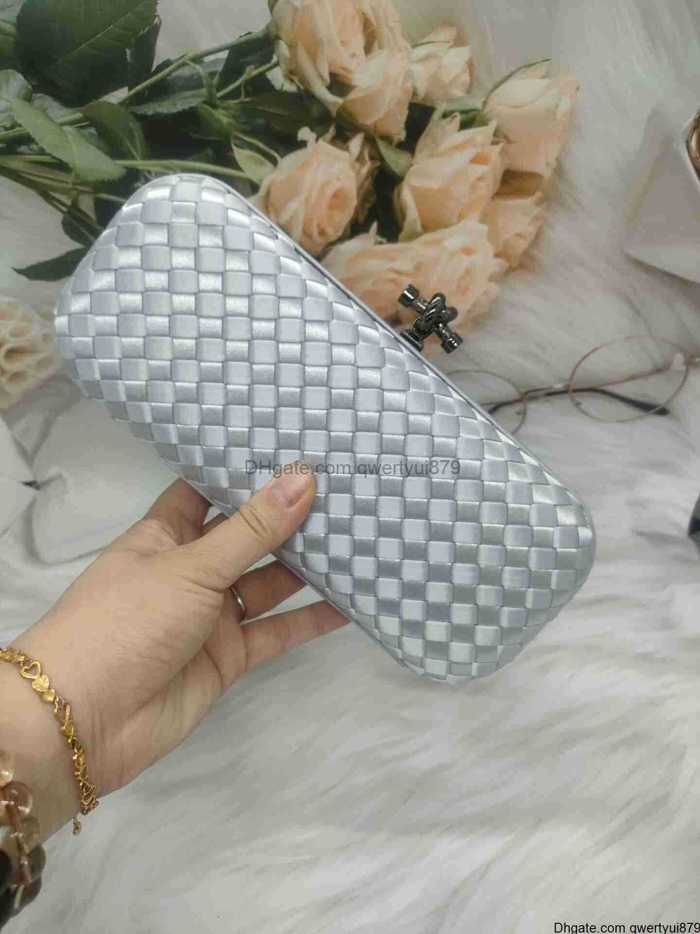 qwertyui879 Dome Cameras DGPEAFOWL Women's Satin Dinner Party Clutch bag Hand-woven Hand-made Lock Handbags Flap Chain Shoulder Messenger Crochet