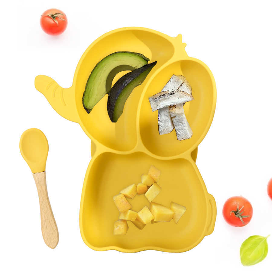 Cups Dishes Utensils 4/6/8 PCS Baby Silicone Children's Tableware Waterproof Bib Kawaii Elephant Feeding Dishes Plate Suction Bowl Sippy Cup Spoo