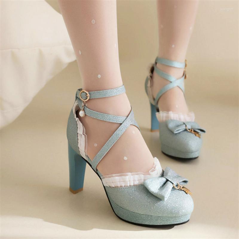 Dress Shoes Japanese Lace Bow Ties Lolita For Women Sequins Cross Buckle Straps High Heels Pumps Ladies Footwear Sandalias De Mujer, Blue
Dress Shoes Japanese Lace Bow Ties Lolita For Women Sequins Cross Buckle Straps High Heels Pumps Ladies Footwear Sandalias De Mujer, Blue