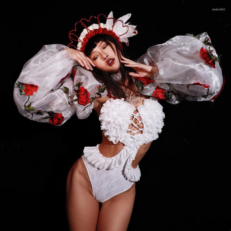 Stage Wear Rose Puff Sleeve Hollow Bodysuit Dance Costume Sexy Nightclub Gogo Dancer Performance Festival Show Club Rave Outfits, 3 piece set
Stage Wear Rose Puff Sleeve Hollow Bodysuit Dance Costume Sexy Nightclub Gogo Dancer Performance Festival Show Club Rave Outfits, 3 piece set