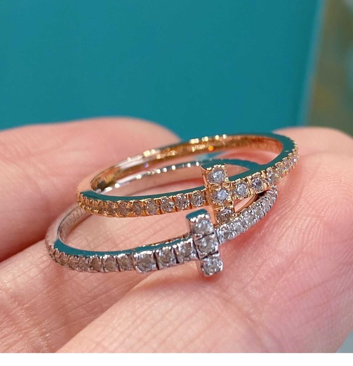 Counter qualityTiffay Full Diamond T1 Ring S925 Sterling Silver Plated 18K Gold Narrow Row Stacked Fashion Female
Counter qualityTiffay Full Diamond T1 Ring S925 Sterling Silver Plated 18K Gold Narrow Row Stacked Fashion Female