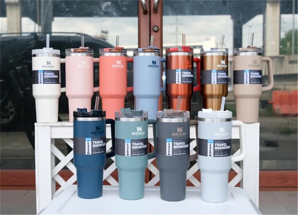 Stanly Pink 40oz Mug With Handle Insulated Tumblers Lids Straw Stainless Steel Coffee Termos Cup With logo Wholesale ss0216
